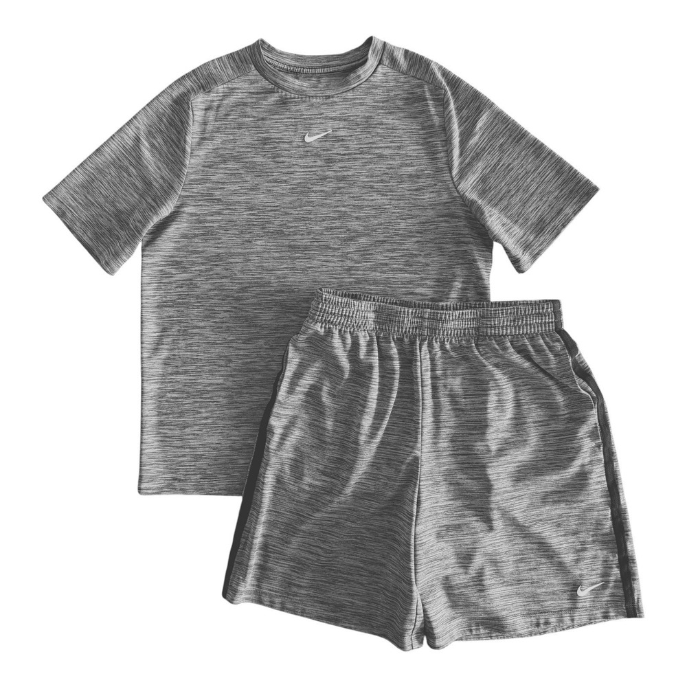 Nike Boys Gray Heather Dri-FIT Athletic Shirt Shorts Outfit - Youth XL